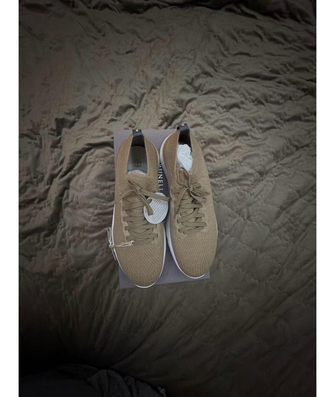 BRUNELLO CUCINELLI Бежевые текстильные низкие кроссовки / кеды, фото 3