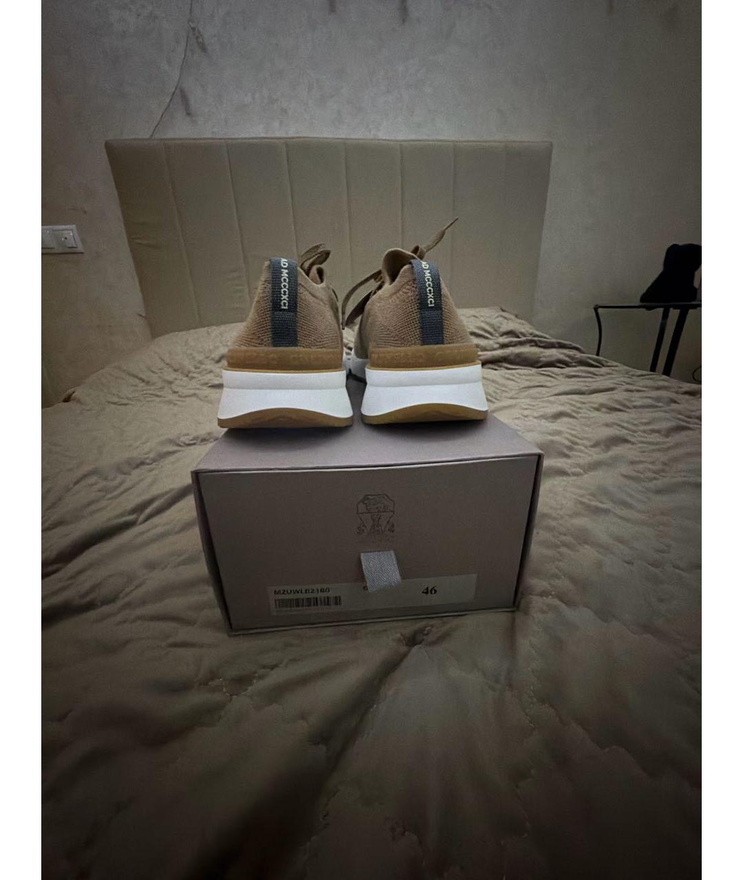 BRUNELLO CUCINELLI Бежевые текстильные низкие кроссовки / кеды, фото 4