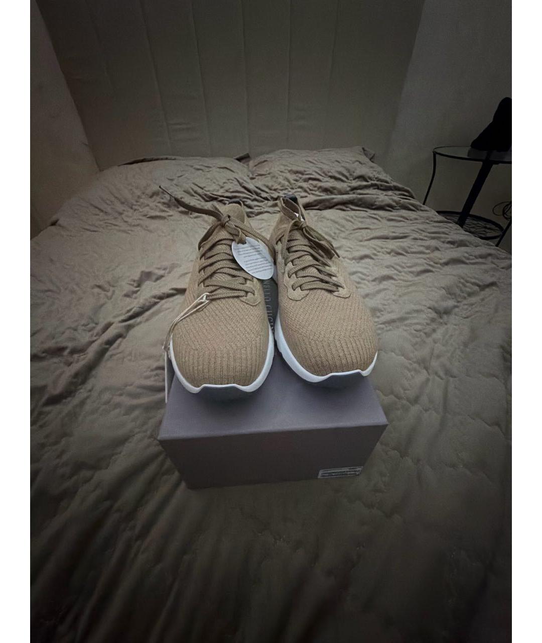 BRUNELLO CUCINELLI Бежевые текстильные низкие кроссовки / кеды, фото 2