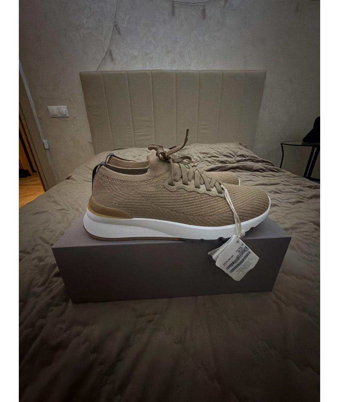 BRUNELLO CUCINELLI Бежевые текстильные низкие кроссовки / кеды, фото 5