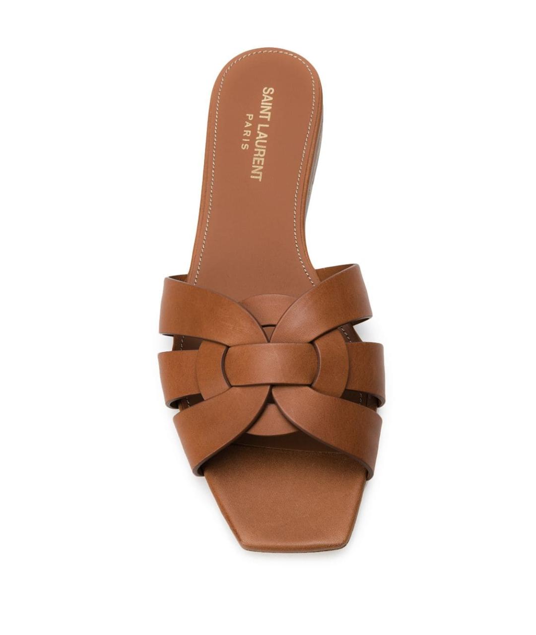 SAINT LAURENT Коричневые кожаные шлепанцы, фото 3