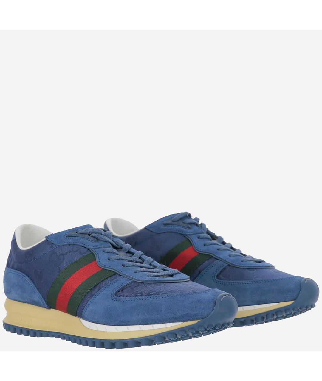 GUCCI Синие замшевые низкие кроссовки / кеды, фото 3