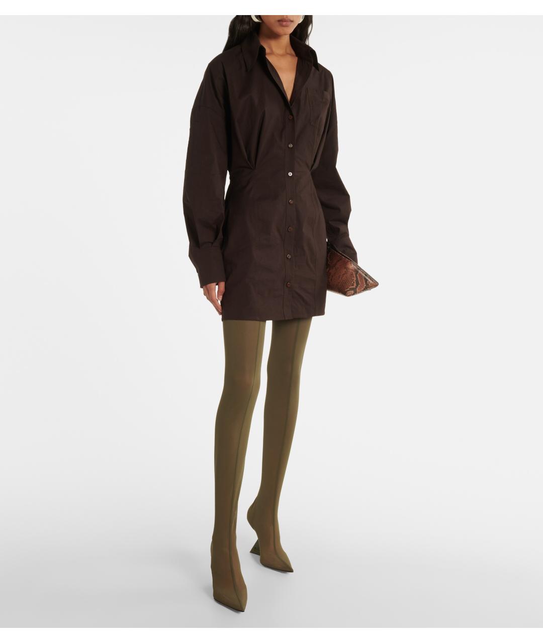 THE ATTICO Коричневое хлопковое коктейльное платье, фото 2