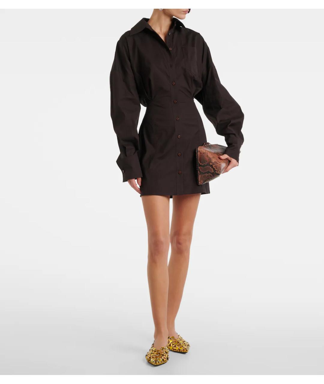 THE ATTICO Коричневое хлопковое коктейльное платье, фото 4