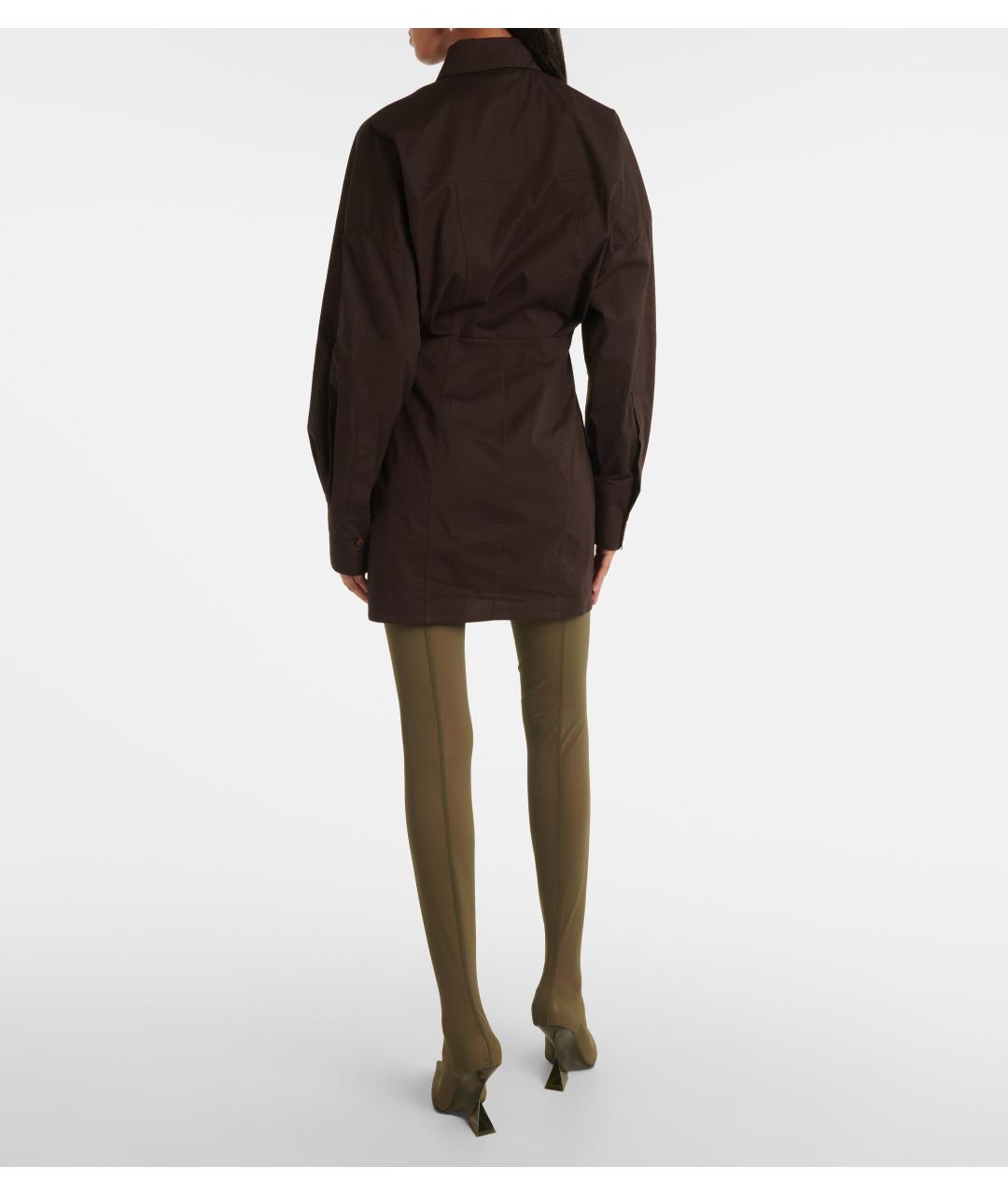 THE ATTICO Коричневое хлопковое коктейльное платье, фото 3