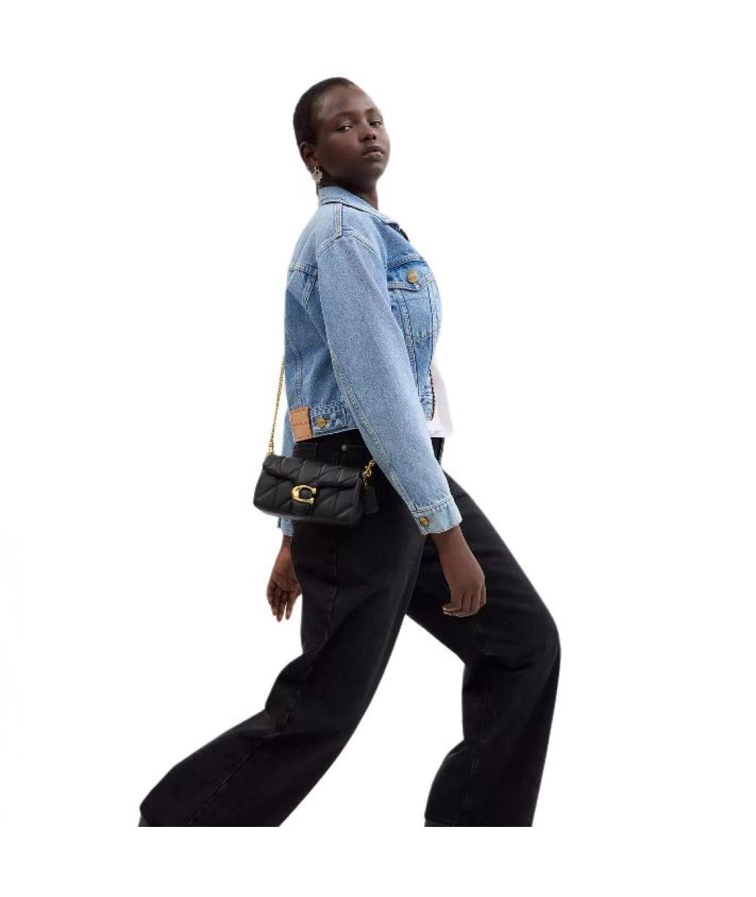 COACH Черная кожаная сумка через плечо, фото 4