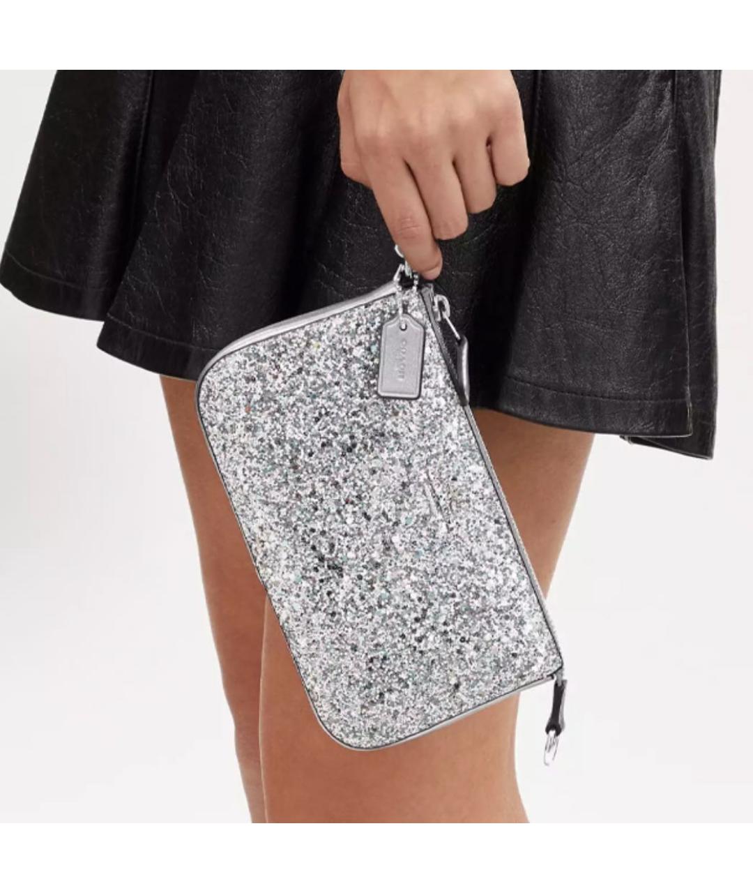 COACH Серебряная тканевая сумка через плечо, фото 4