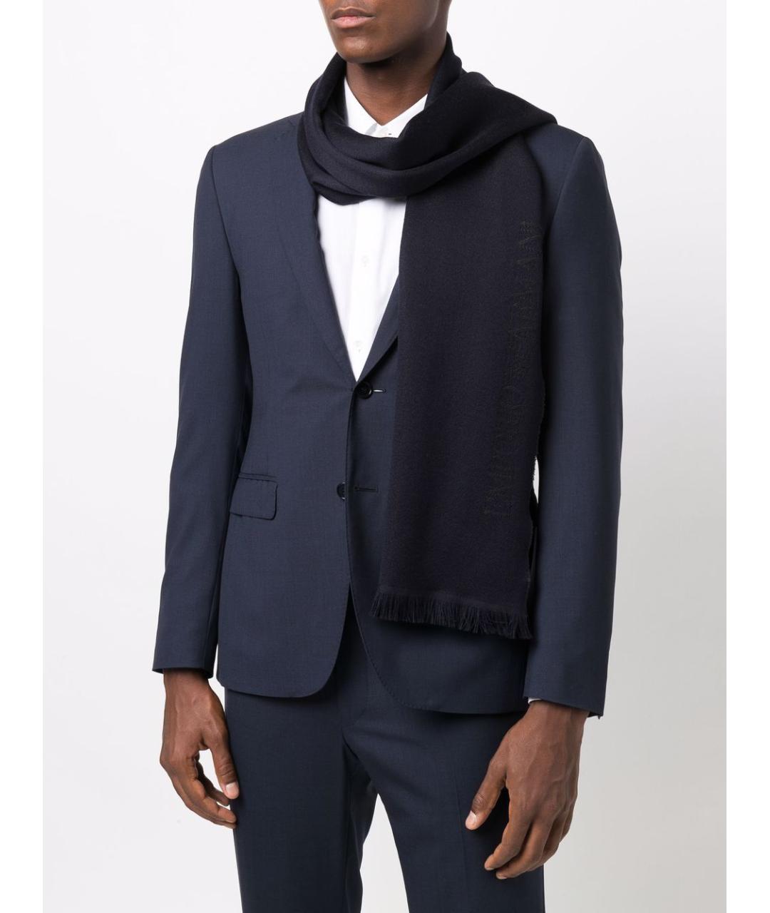 EMPORIO ARMANI Темно-синий шерстяной шарф, фото 2
