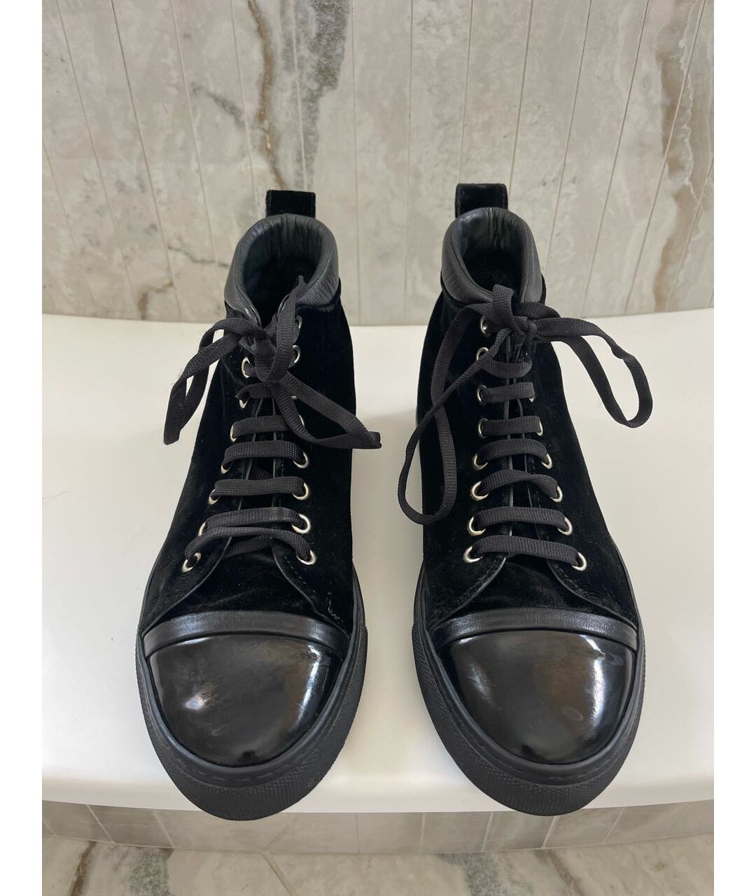 LANVIN Черные бархатные кроссовки, фото 2