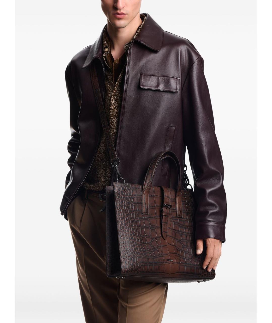 EMPORIO ARMANI Коричневая кожаная сумка тоут, фото 3