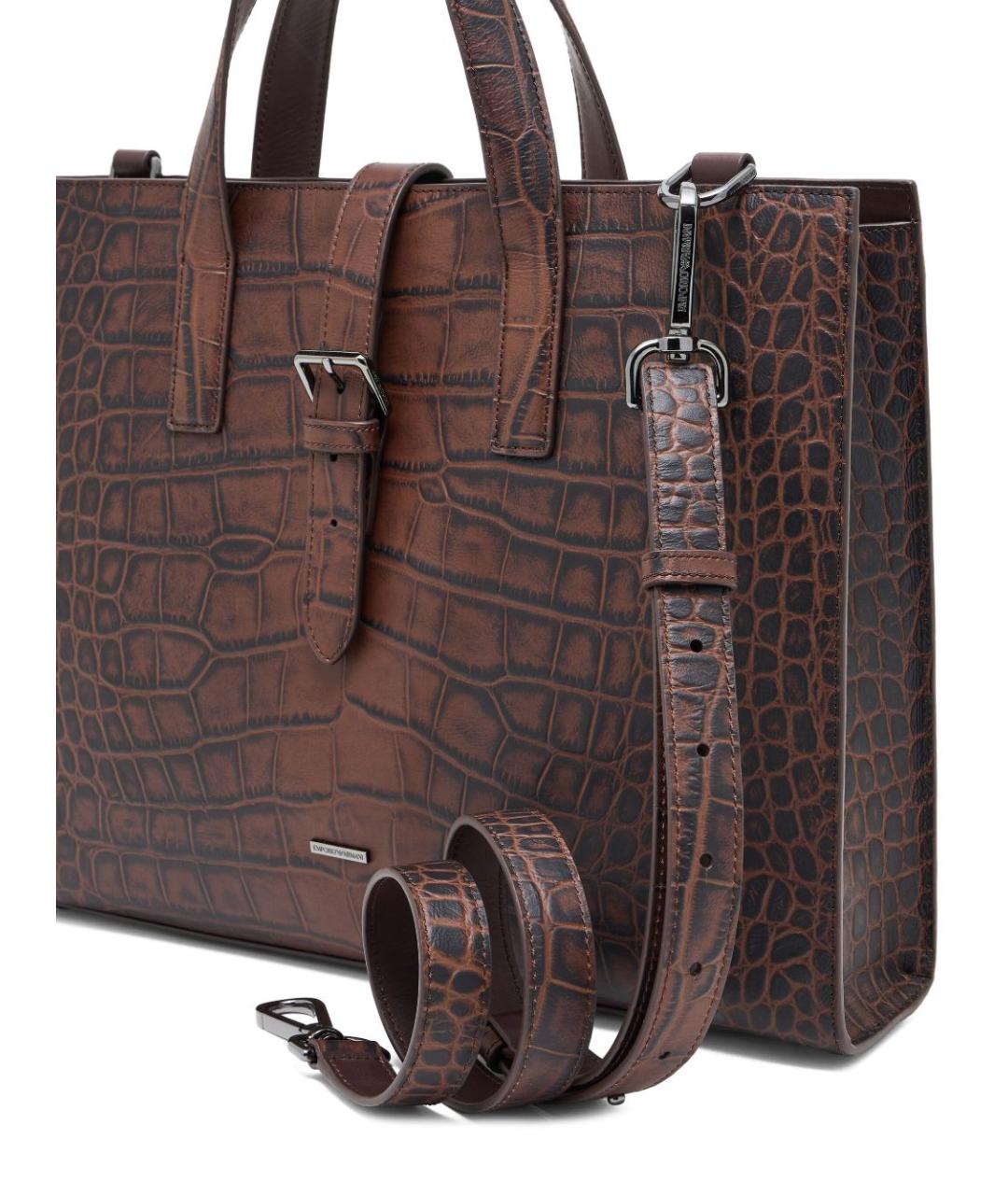 EMPORIO ARMANI Коричневая кожаная сумка тоут, фото 6
