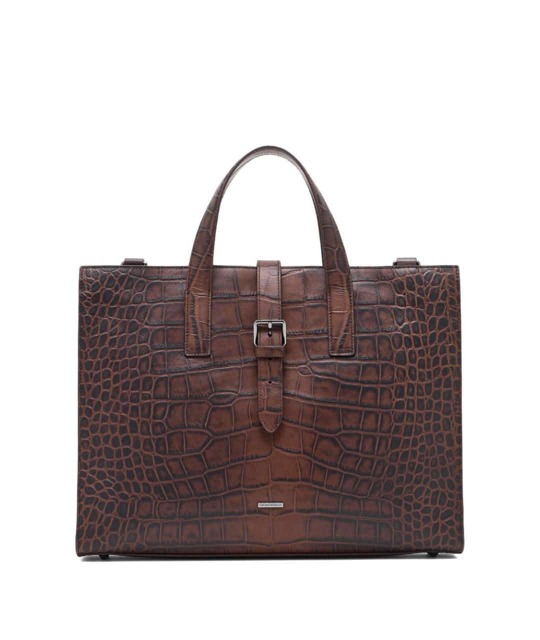 EMPORIO ARMANI Коричневая кожаная сумка тоут, фото 1