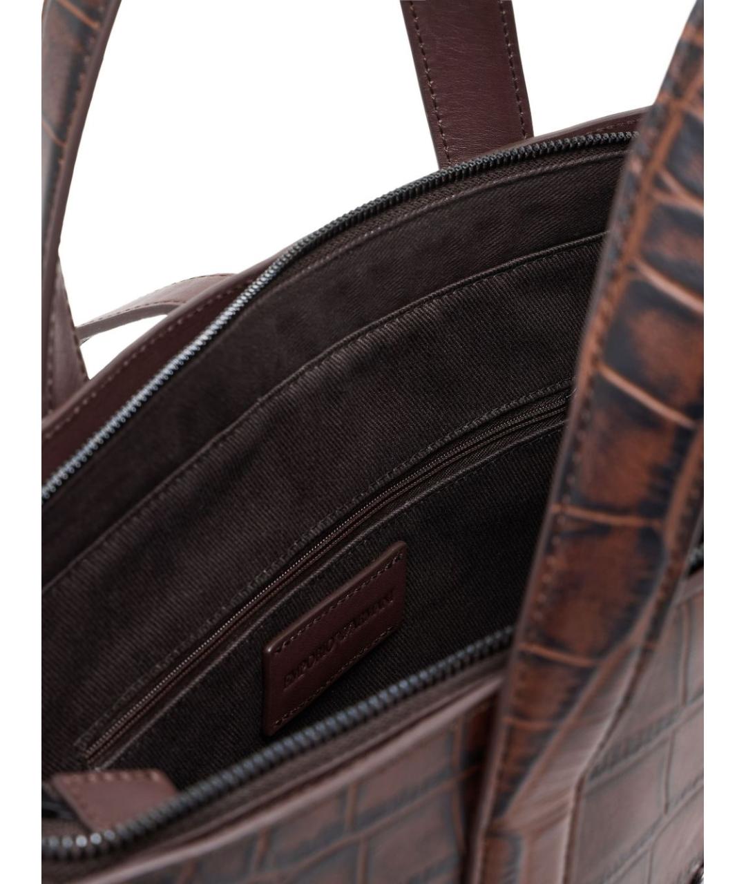 EMPORIO ARMANI Коричневая кожаная сумка тоут, фото 4