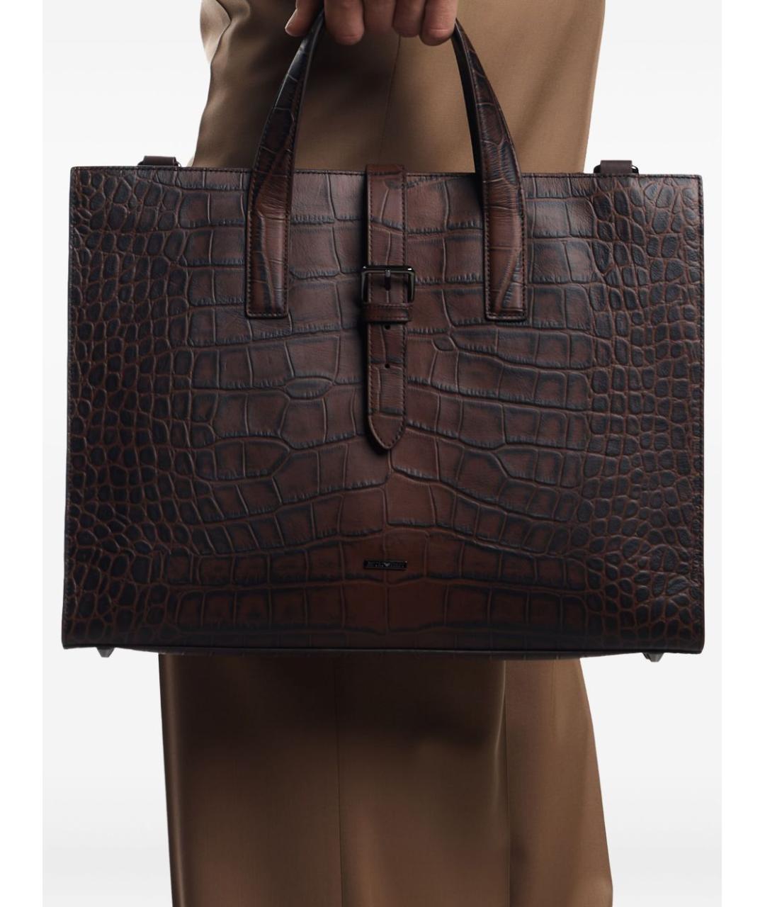 EMPORIO ARMANI Коричневая кожаная сумка тоут, фото 5