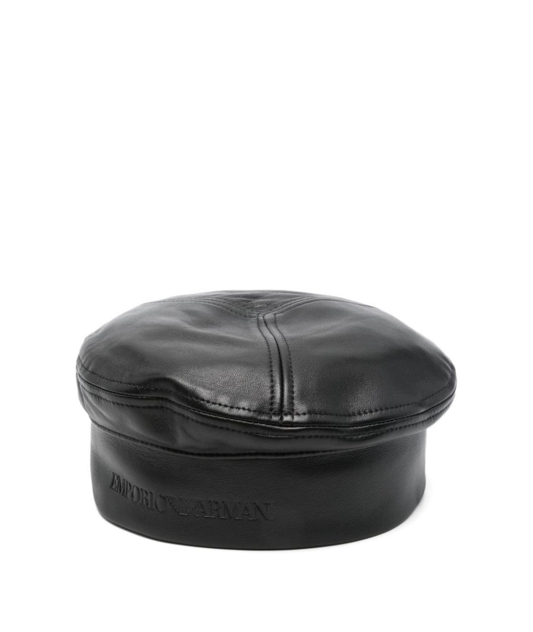 EMPORIO ARMANI Черная кожаная кепка, фото 1