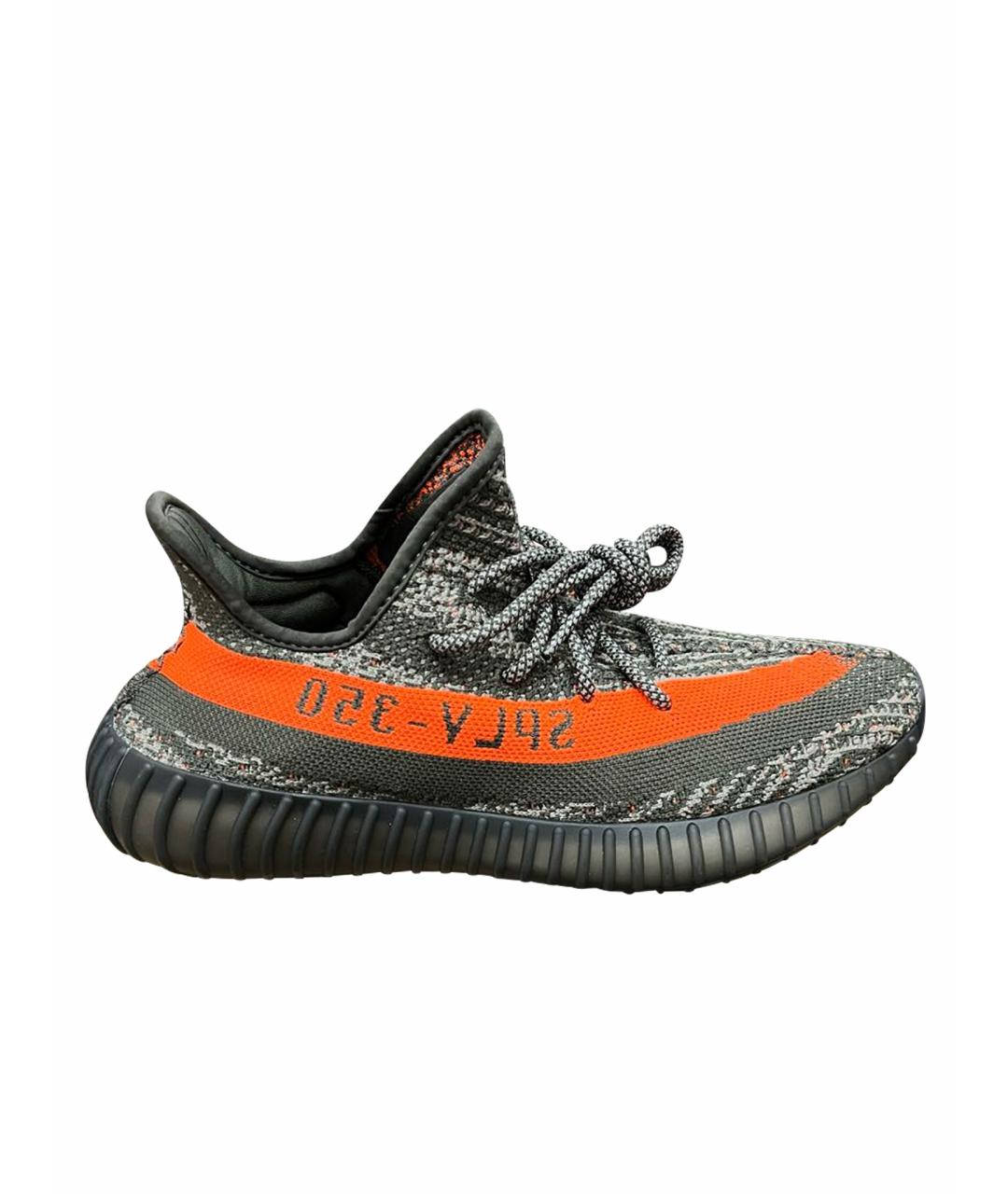 ADIDAS YEEZY Антрацитовые текстильные низкие кроссовки / кеды, фото 1