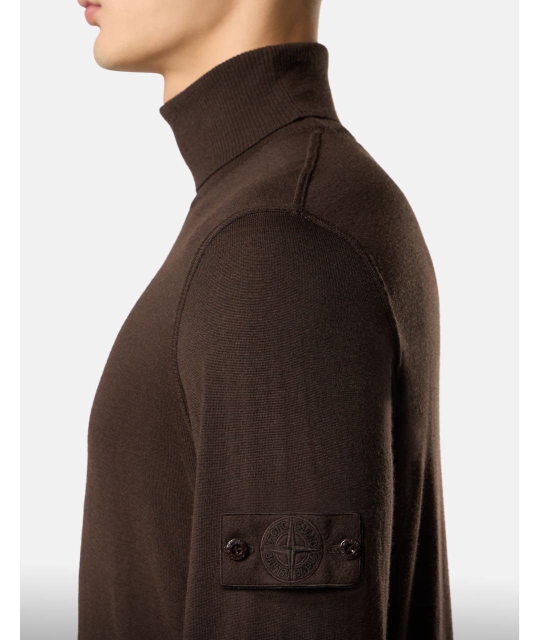 STONE ISLAND Коричневая шерстяная водолазка, фото 4