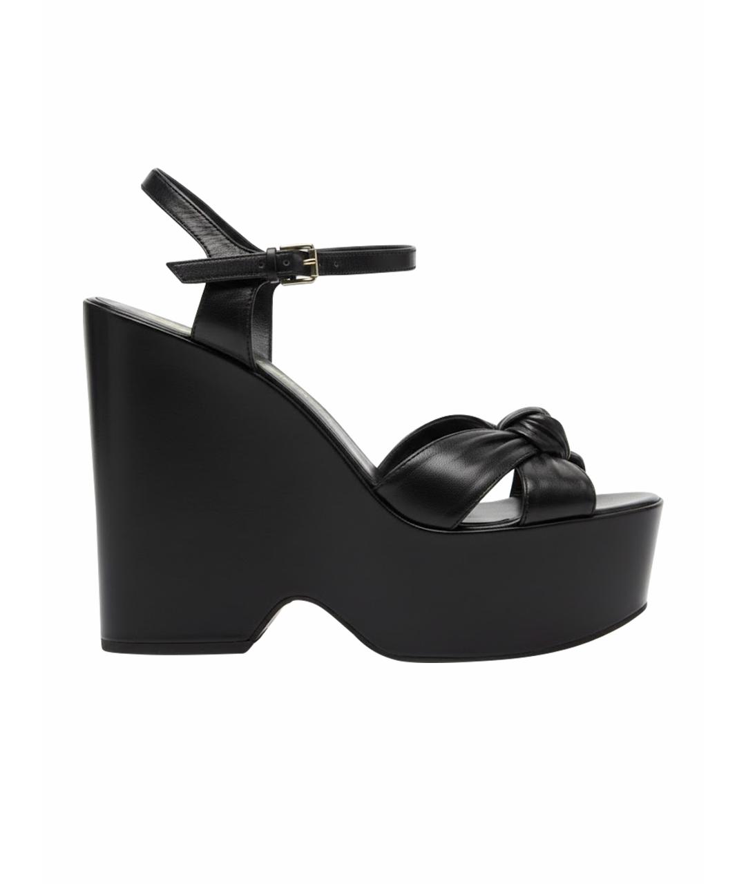 SAINT LAURENT Черные кожаные босоножки, фото 1