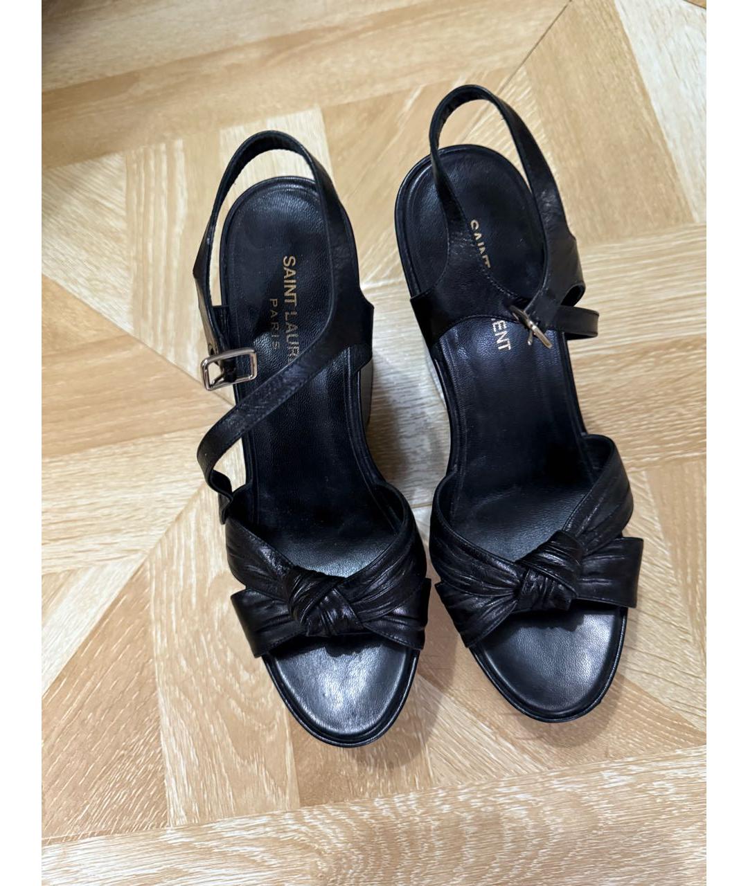 SAINT LAURENT Черные кожаные босоножки, фото 2