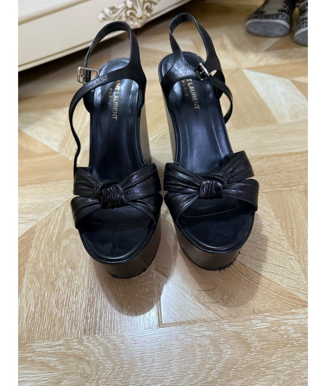 SAINT LAURENT Черные кожаные босоножки, фото 3