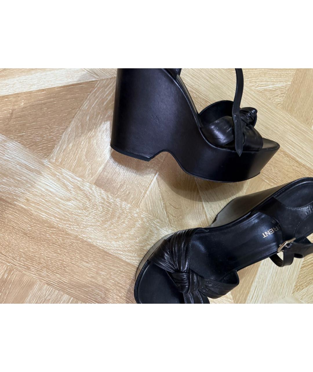 SAINT LAURENT Черные кожаные босоножки, фото 8