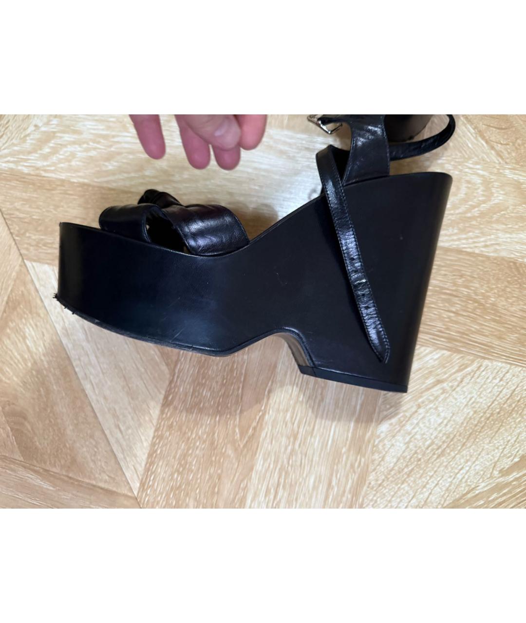 SAINT LAURENT Черные кожаные босоножки, фото 9