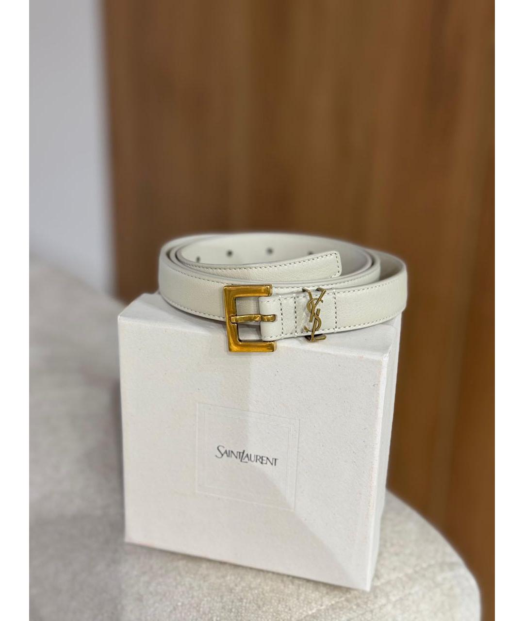 SAINT LAURENT Белый кожаный ремень, фото 3
