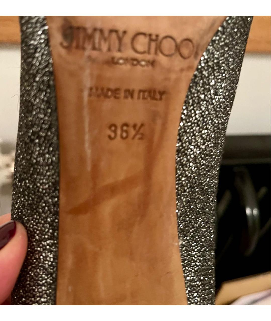 JIMMY CHOO Серебряные кожаные туфли, фото 4