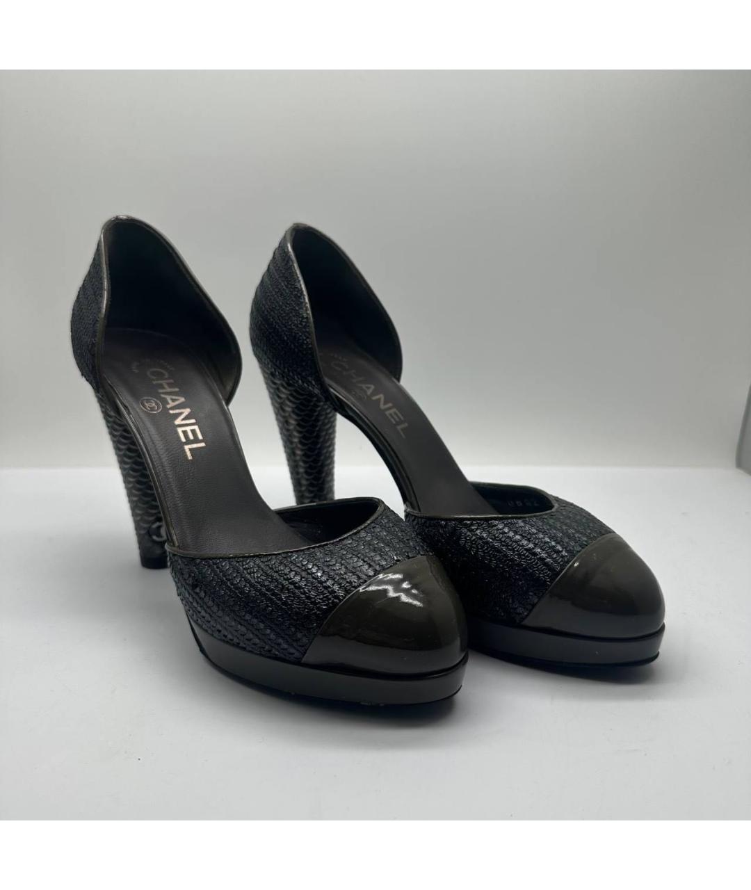 CHANEL Антрацитовые кожаные туфли, фото 5