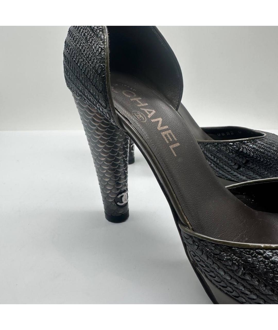CHANEL Антрацитовые кожаные туфли, фото 4