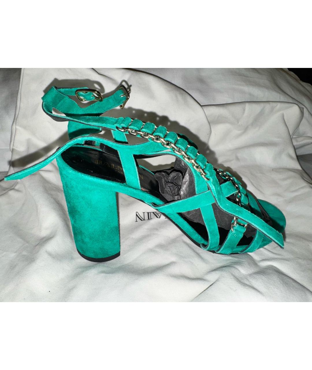 BALMAIN Зеленые замшевые босоножки, фото 6