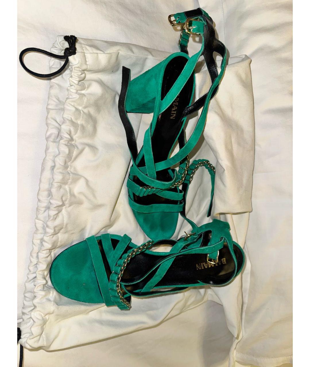 BALMAIN Зеленые замшевые босоножки, фото 4