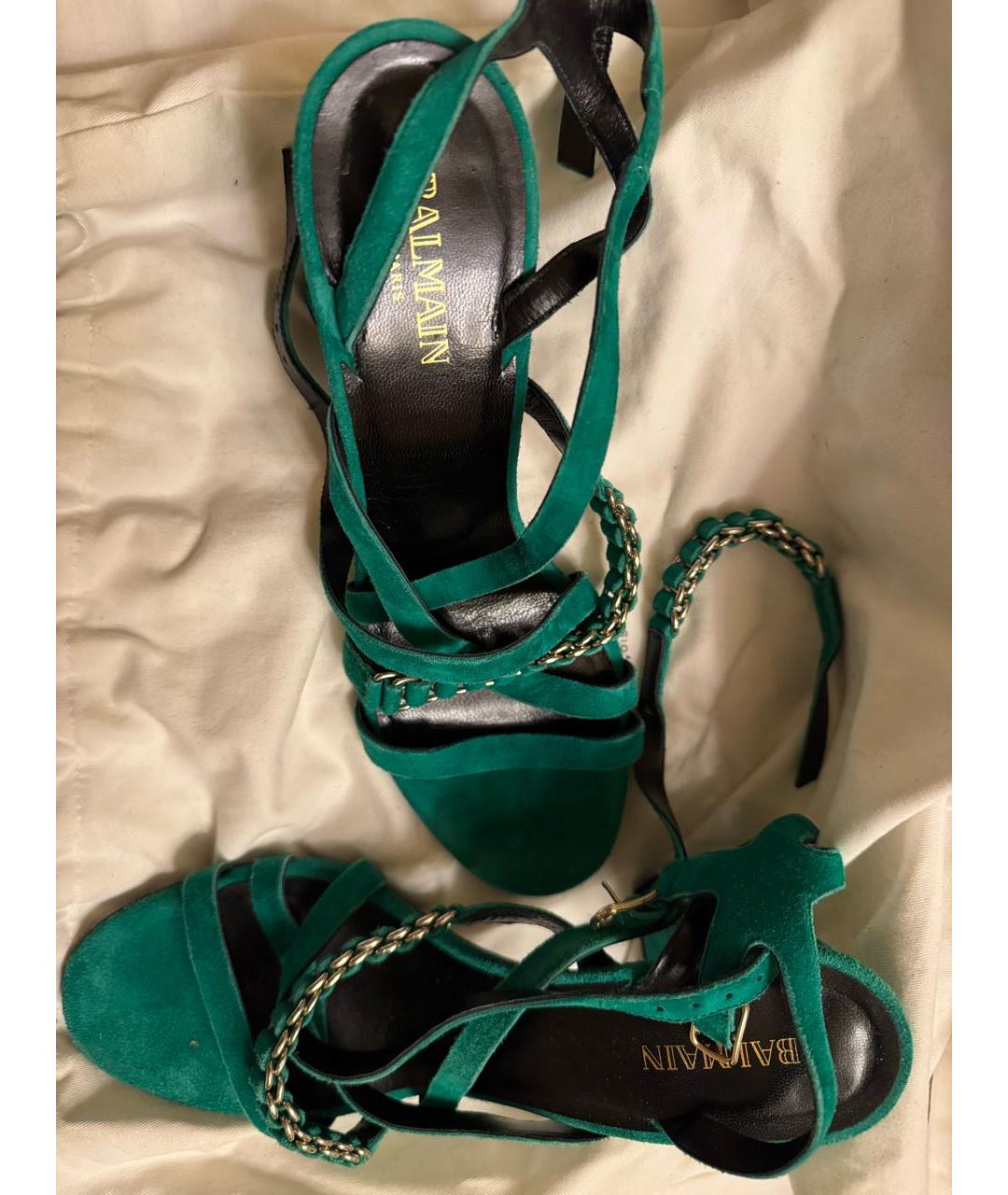 BALMAIN Зеленые замшевые босоножки, фото 5