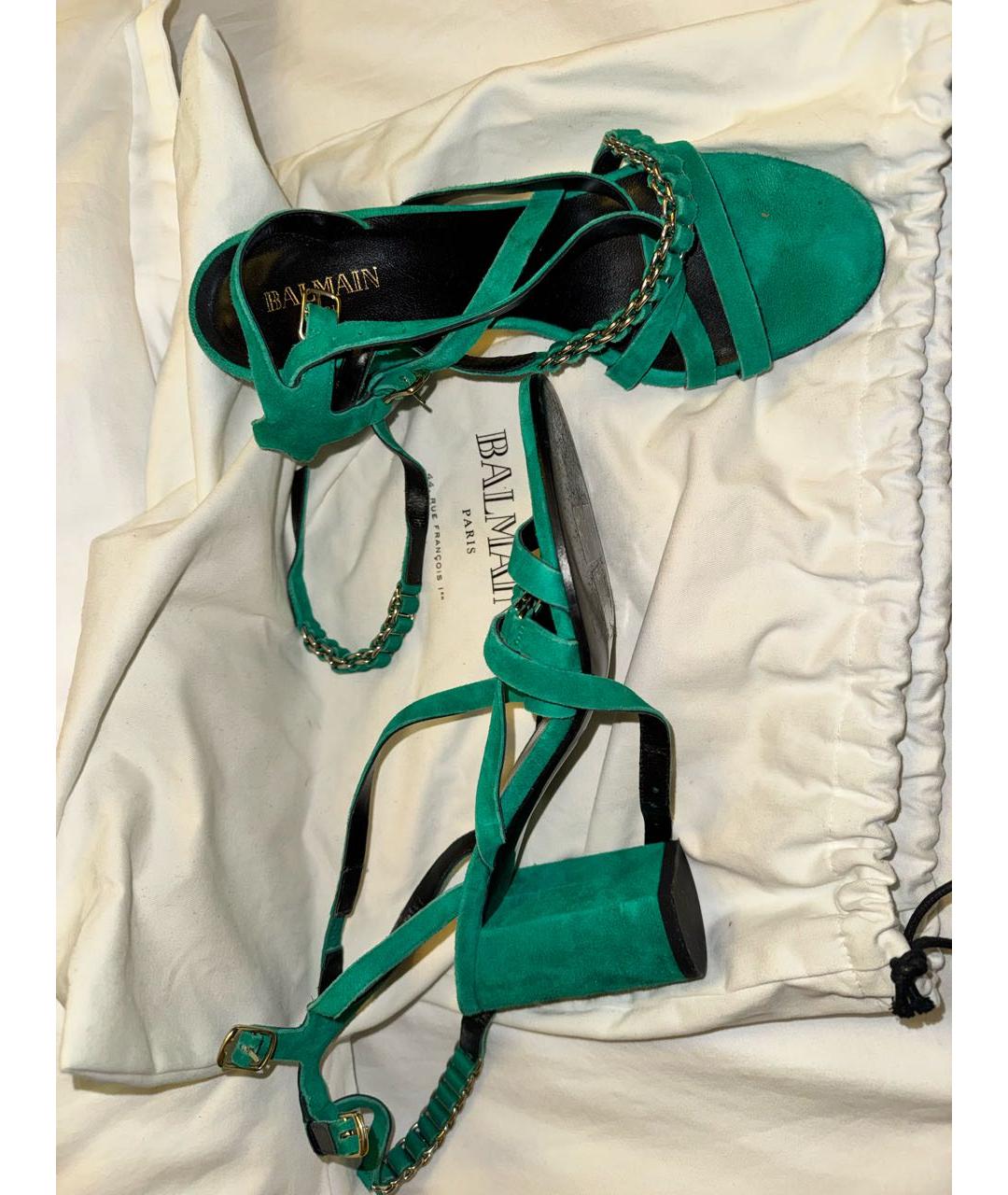 BALMAIN Зеленые замшевые босоножки, фото 3