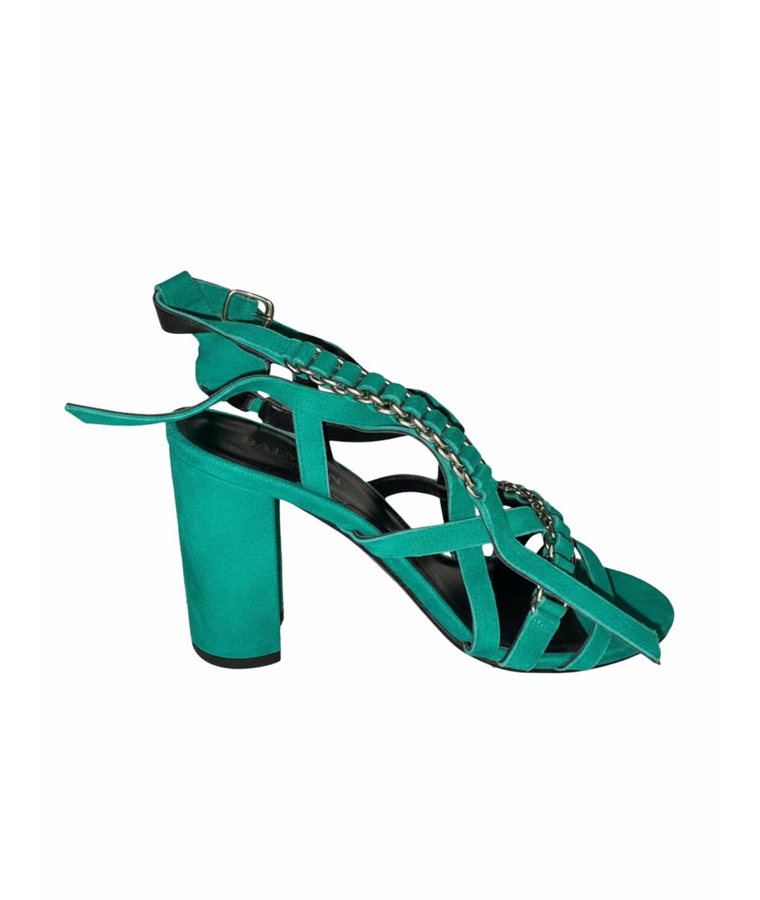 BALMAIN Зеленые замшевые босоножки, фото 1