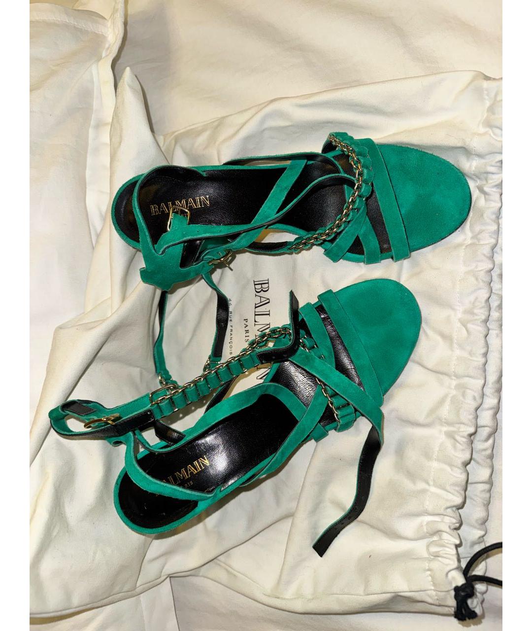 BALMAIN Зеленые замшевые босоножки, фото 2