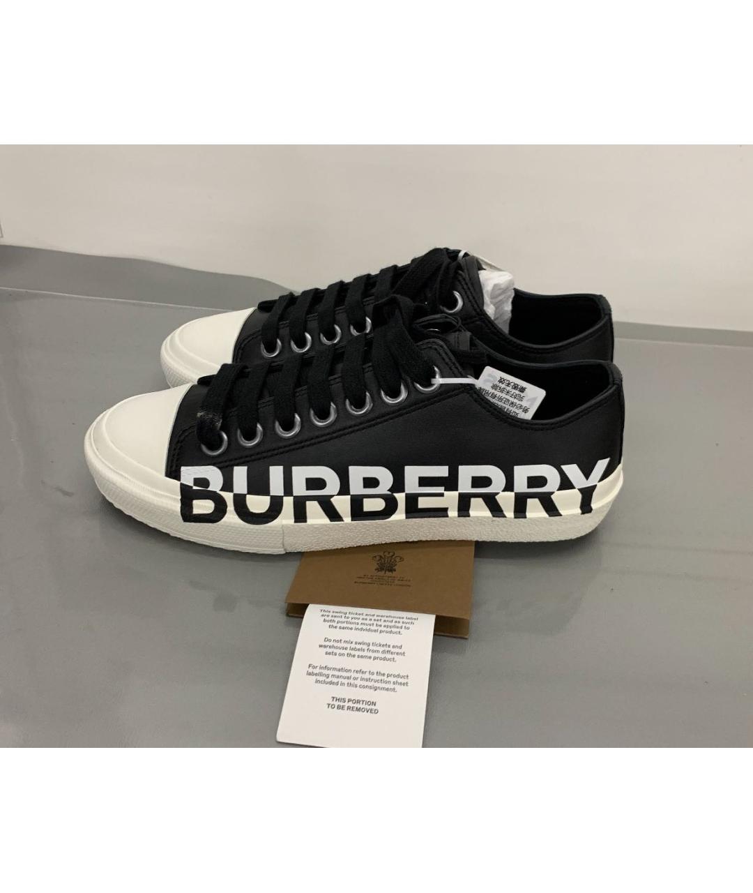 BURBERRY Черные кожаные кеды, фото 3