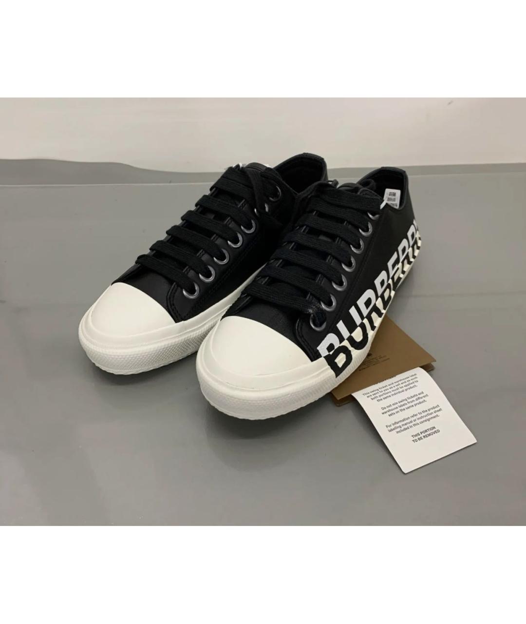 BURBERRY Черные кожаные кеды, фото 2