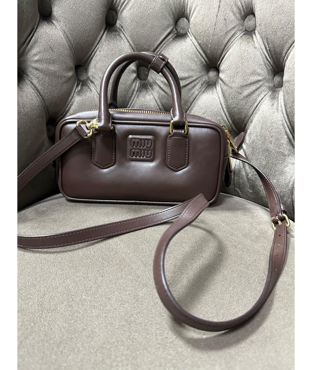 MIU MIU Бордовая кожаная сумка с короткими ручками, фото 8