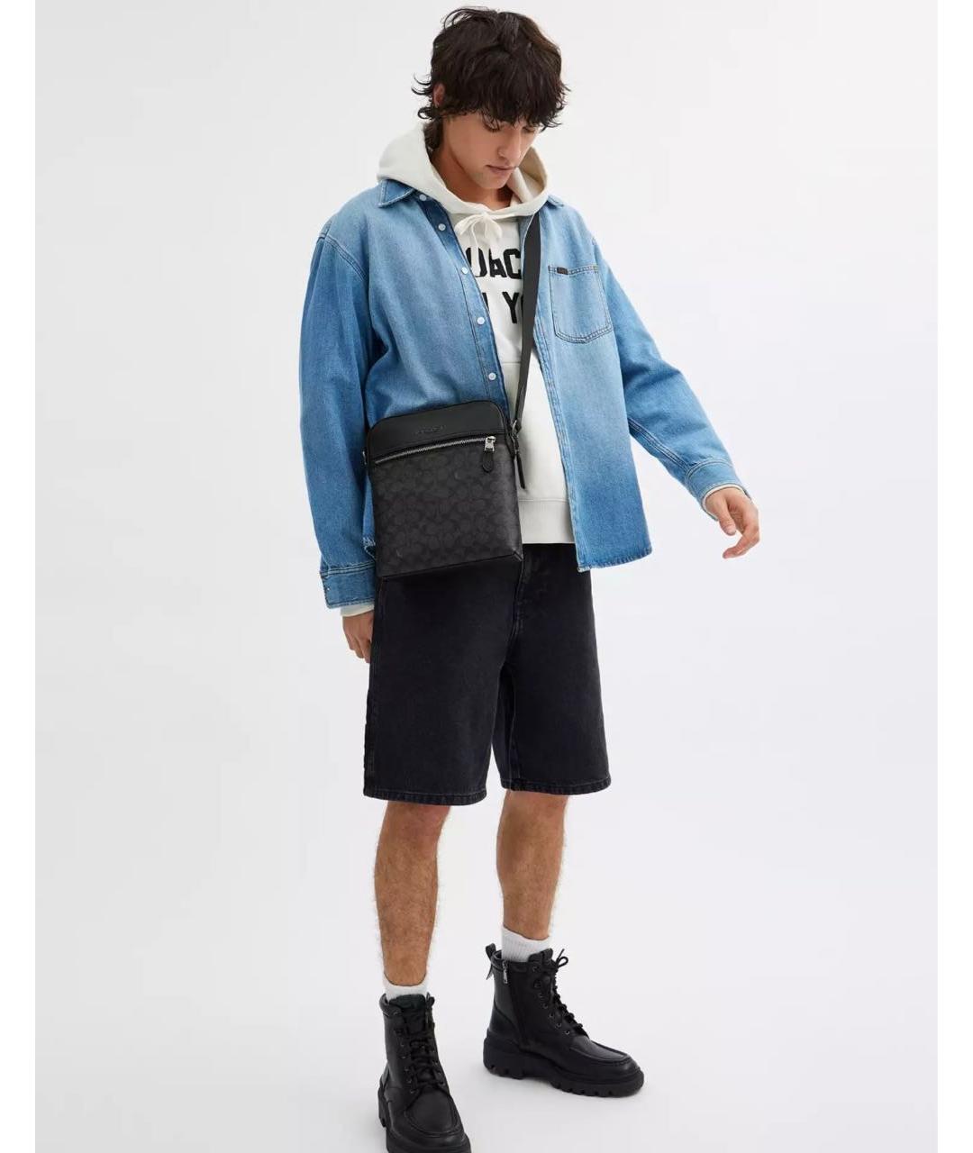 COACH Черная кожаная сумка на плечо, фото 2