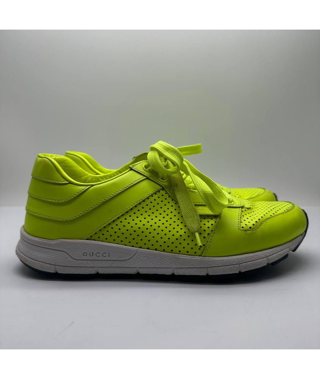 GUCCI Салатовые кожаные кроссовки, фото 5
