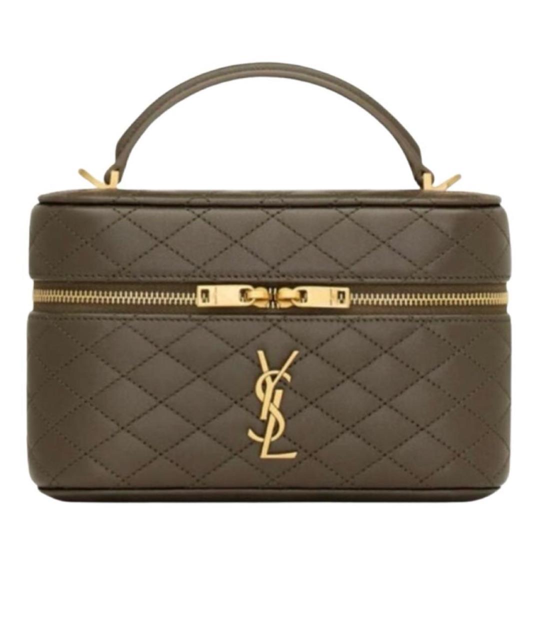 SAINT LAURENT Хаки кожаная сумка с короткими ручками, фото 6