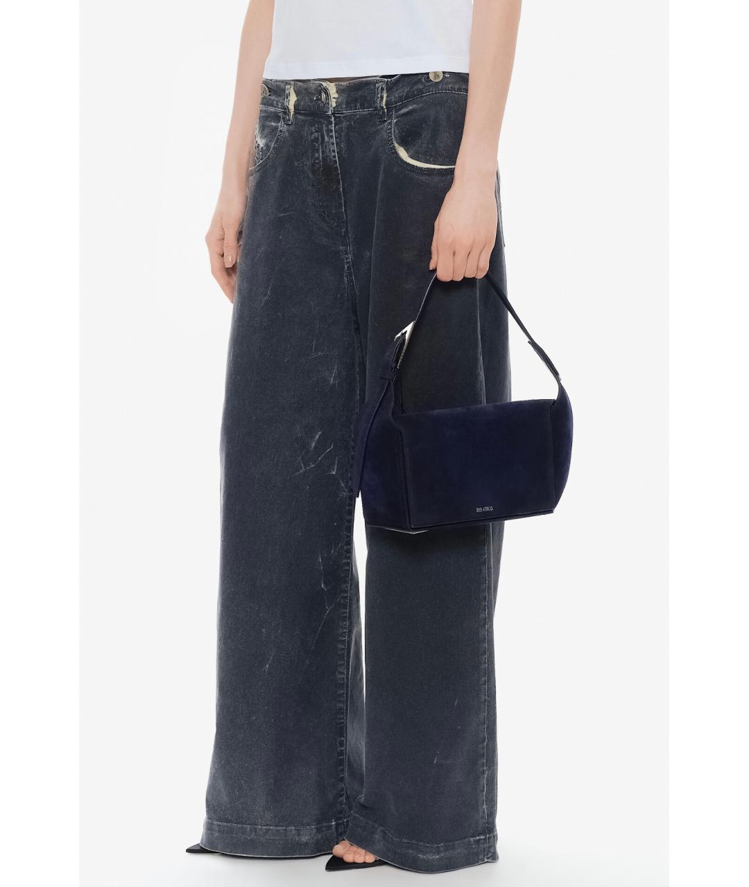THE ATTICO Темно-синяя замшевая сумка с короткими ручками, фото 6