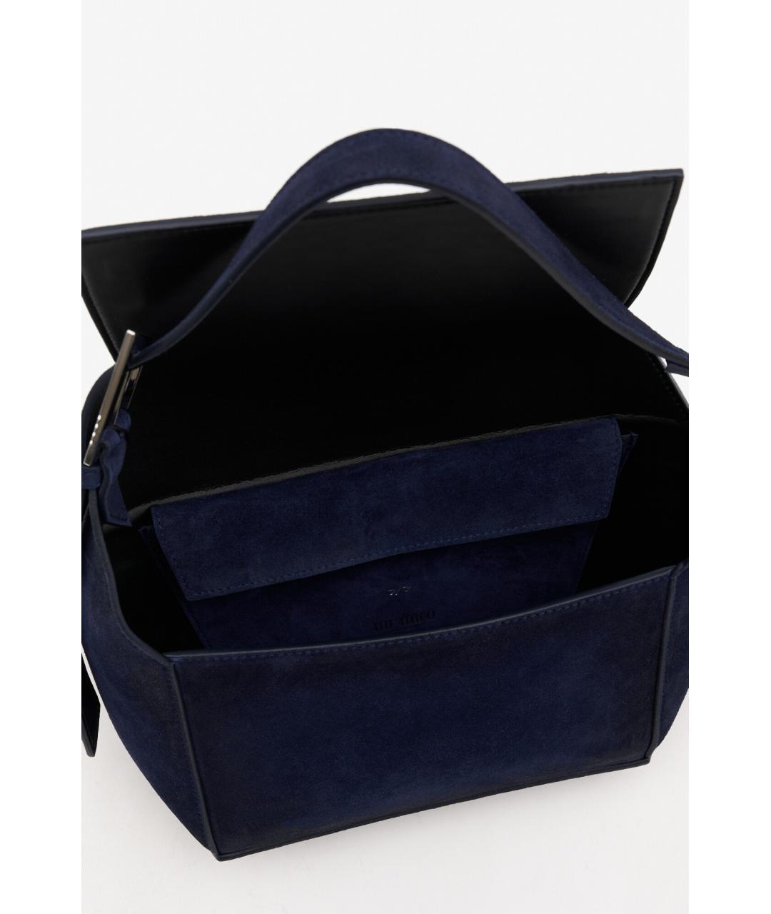 THE ATTICO Темно-синяя замшевая сумка с короткими ручками, фото 4