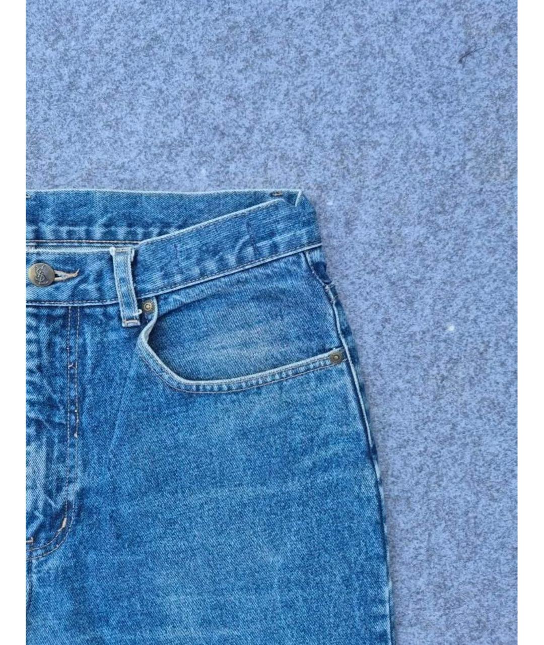 SAINT LAURENT Синие хлопковые прямые джинсы, фото 3