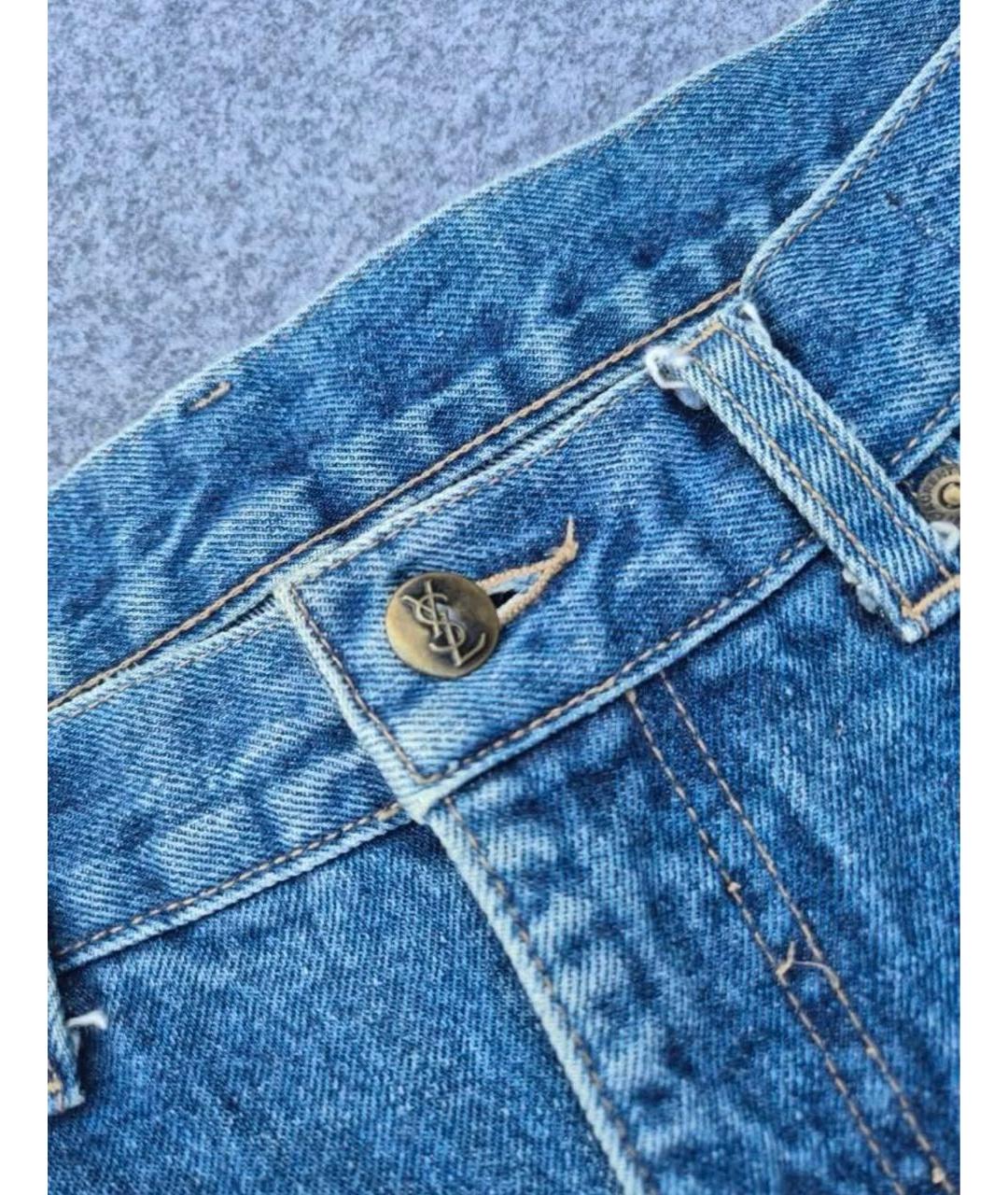 SAINT LAURENT Синие хлопковые прямые джинсы, фото 4