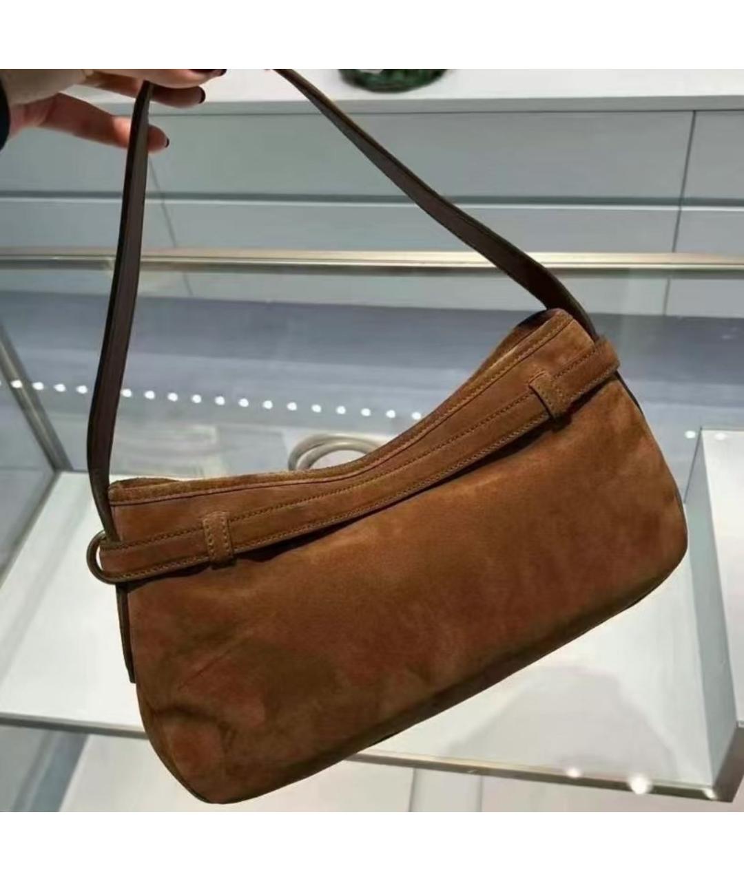 MIU MIU Коричневая замшевая сумка с короткими ручками, фото 7