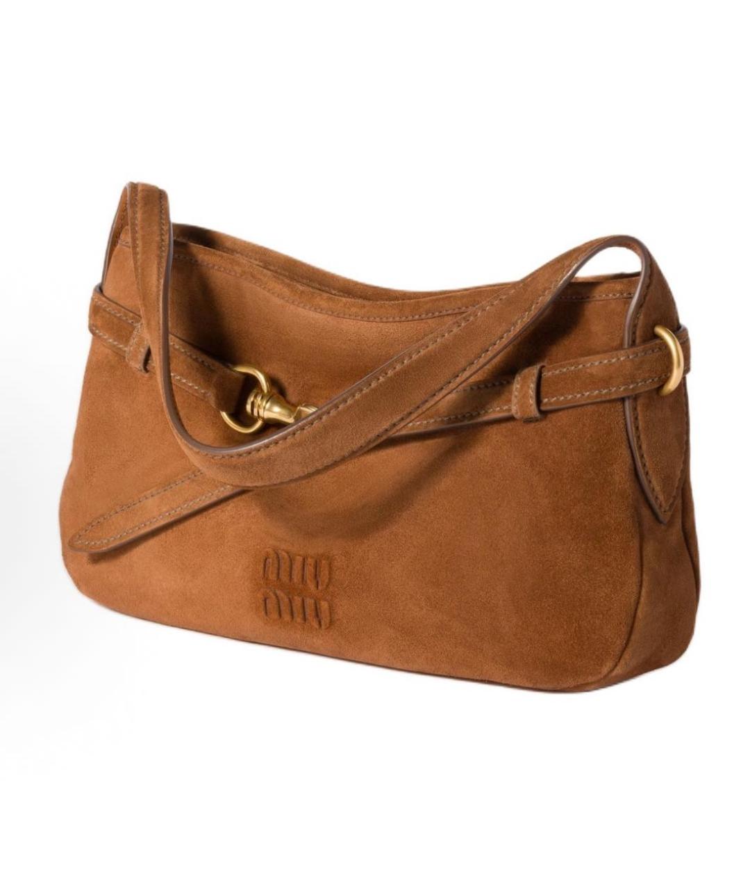 MIU MIU Коричневая замшевая сумка с короткими ручками, фото 2