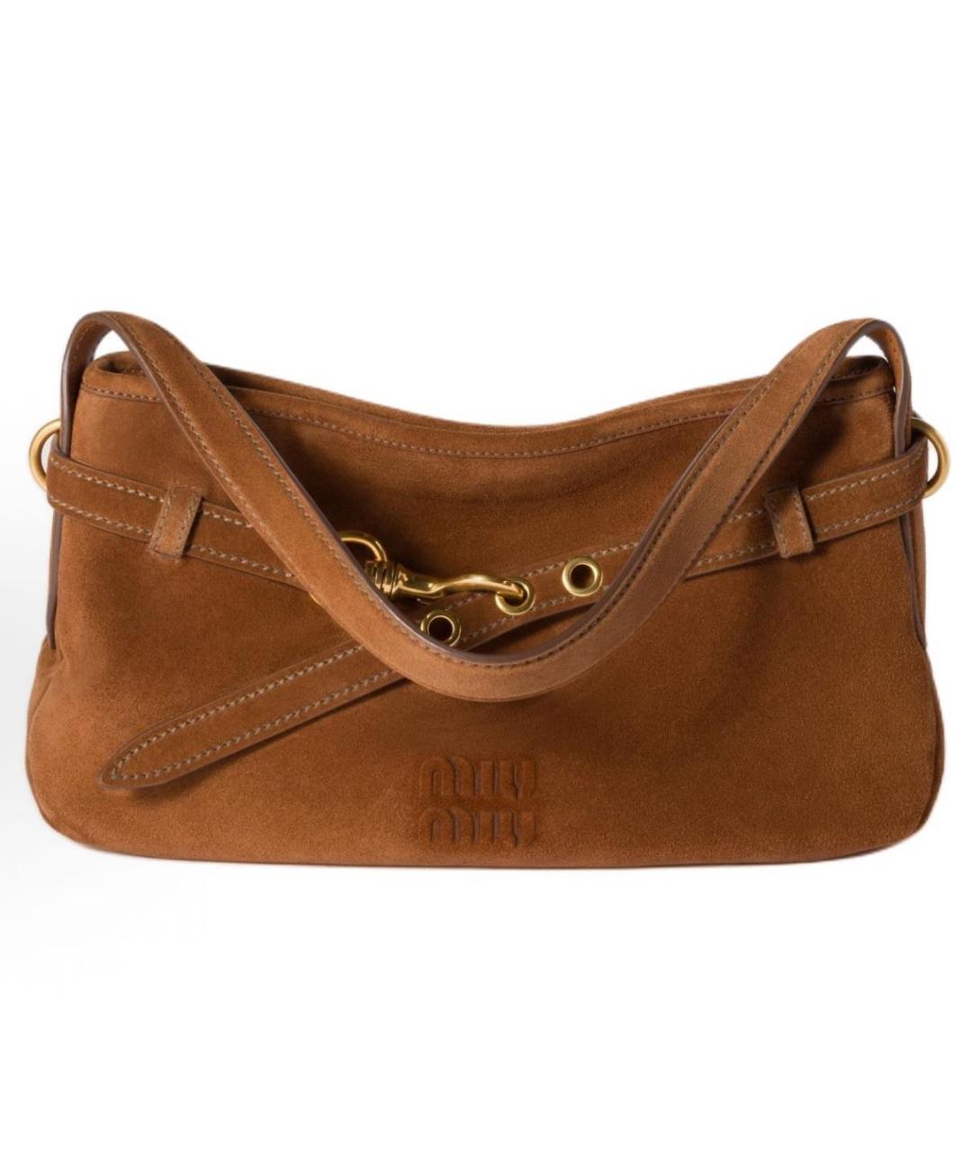 MIU MIU Коричневая замшевая сумка с короткими ручками, фото 9