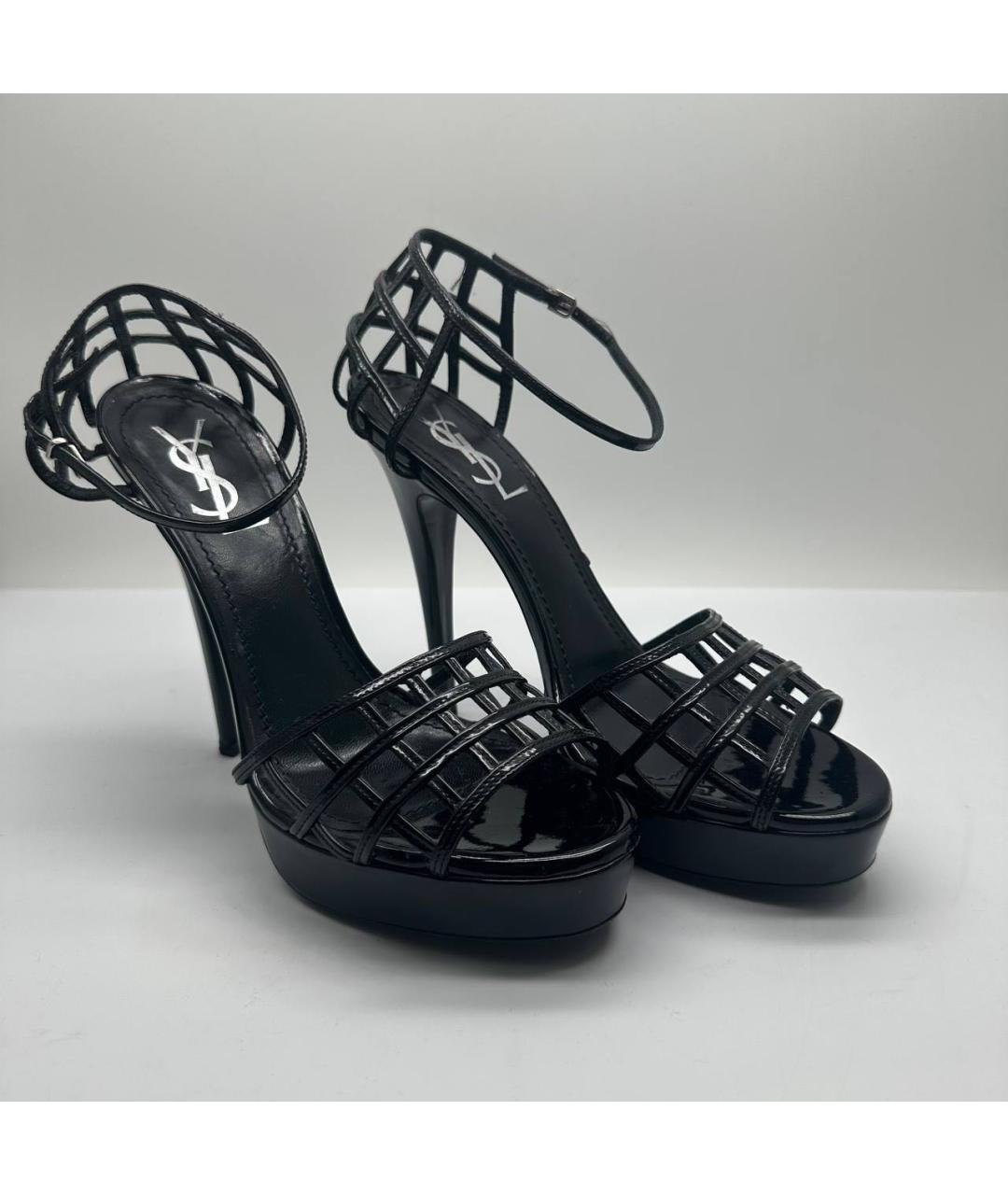 SAINT LAURENT Черные кожаные босоножки, фото 6